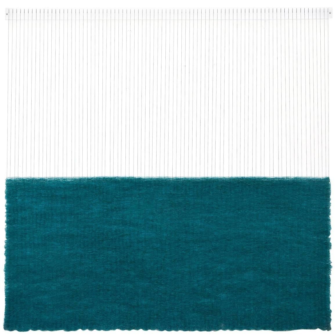 Contemporary Weaving Textile Fiber Art, Heavy Teal Rectangle by Mimi Jung