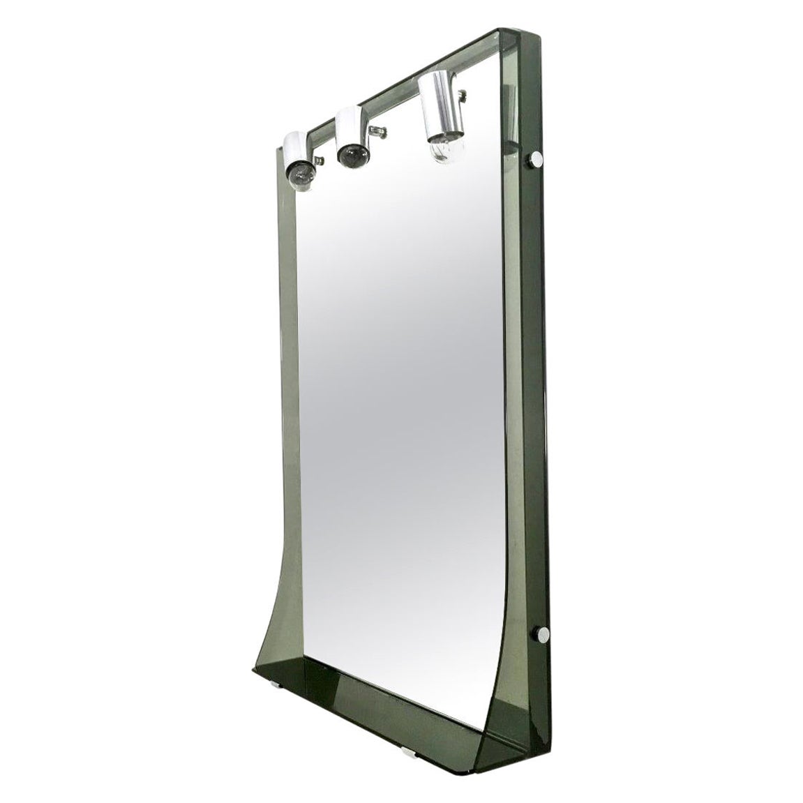 Postmodern Smoked Glass and Chrome-Plated Illuminated Wall Mirror by Veca, Italy For Sale