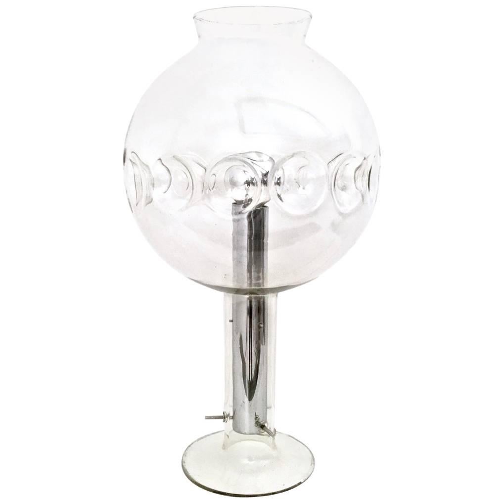 Post Modern Steel Table Lamp with a Spheric Murano Glass Lampshade, Italy