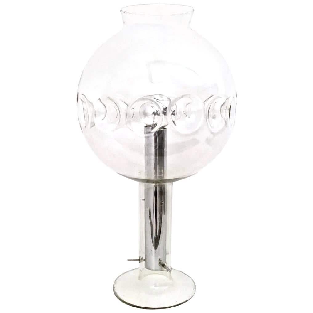 Postmodern Steel Table Lamp with a Spheric Murano Glass Lampshade, Italy