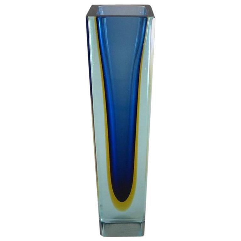 Tall Square Murano Sommerso Glass Vase For Sale