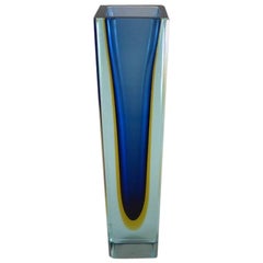 Tall Square Murano Sommerso Glass Vase