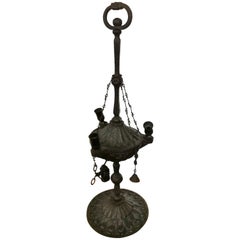 19th Century italian black wrougt iron oil tablelamp