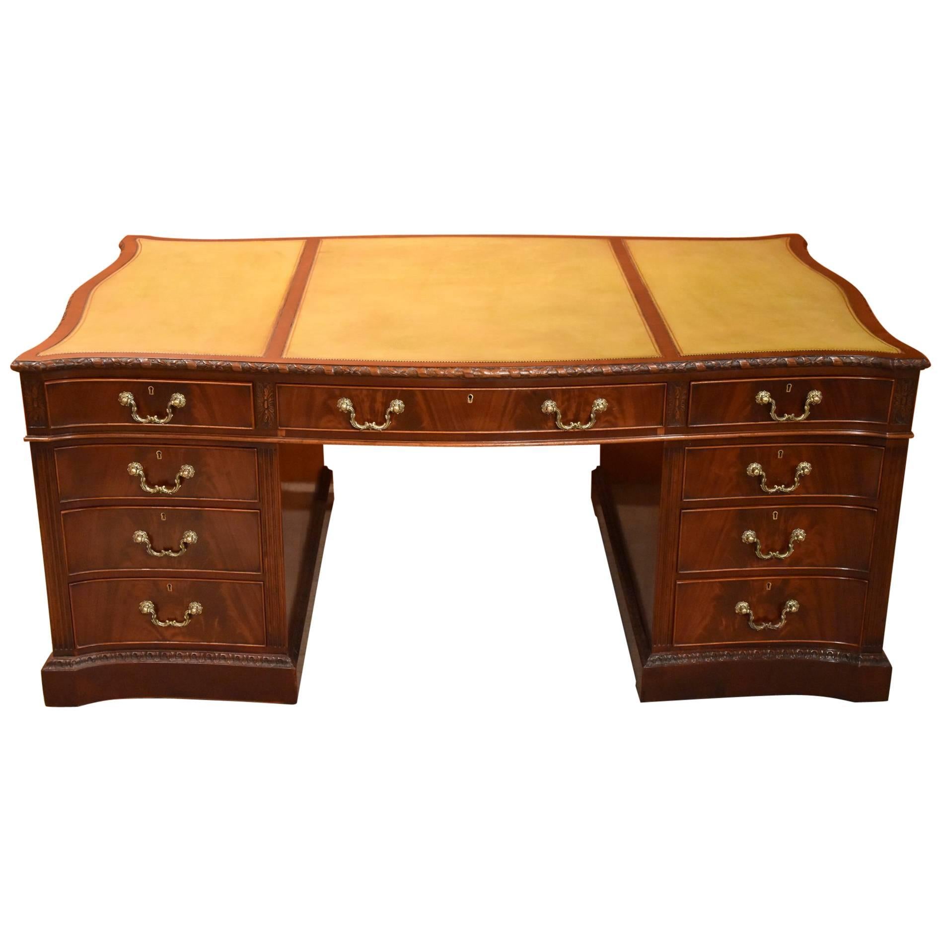 George III Style Mahogany Serpentine Partners Desk For Sale