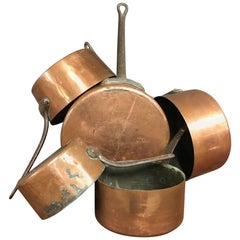 Antique Copper Pans, Set of Five