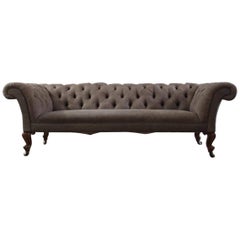 19th Century Country House Mahogany and Linen Chesterfield Sofa
