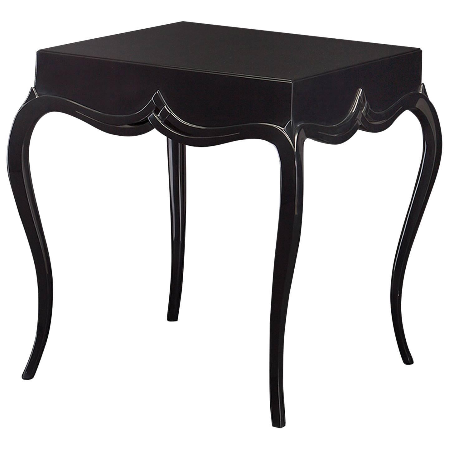 Stormy Side Table or Nightstand in Black Veneered Solid Mahogany For Sale