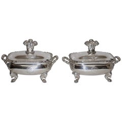 Antique Pair of Sheffield Silver Plate Sauce Tureens English, 19th Century