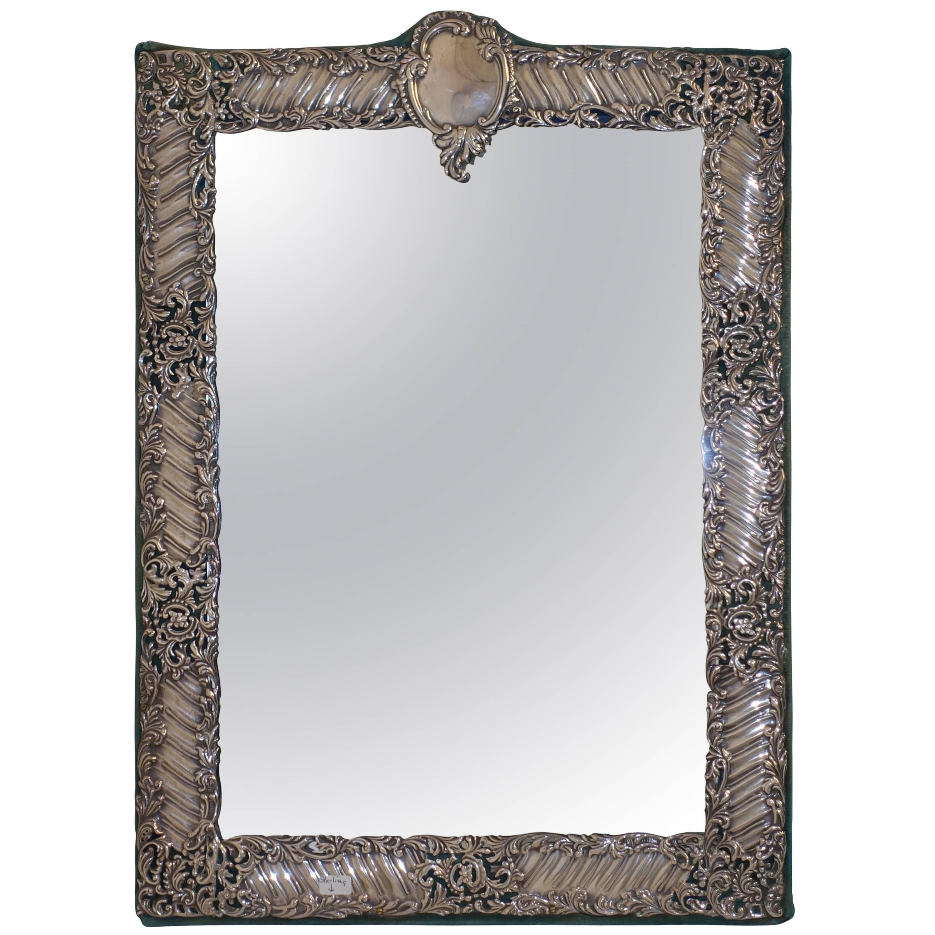 Sterling Silver and Velvet Dressing Table Mirror, England, Late 19th Century