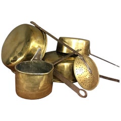 Antique Yellow Copper Pans, Set of Five