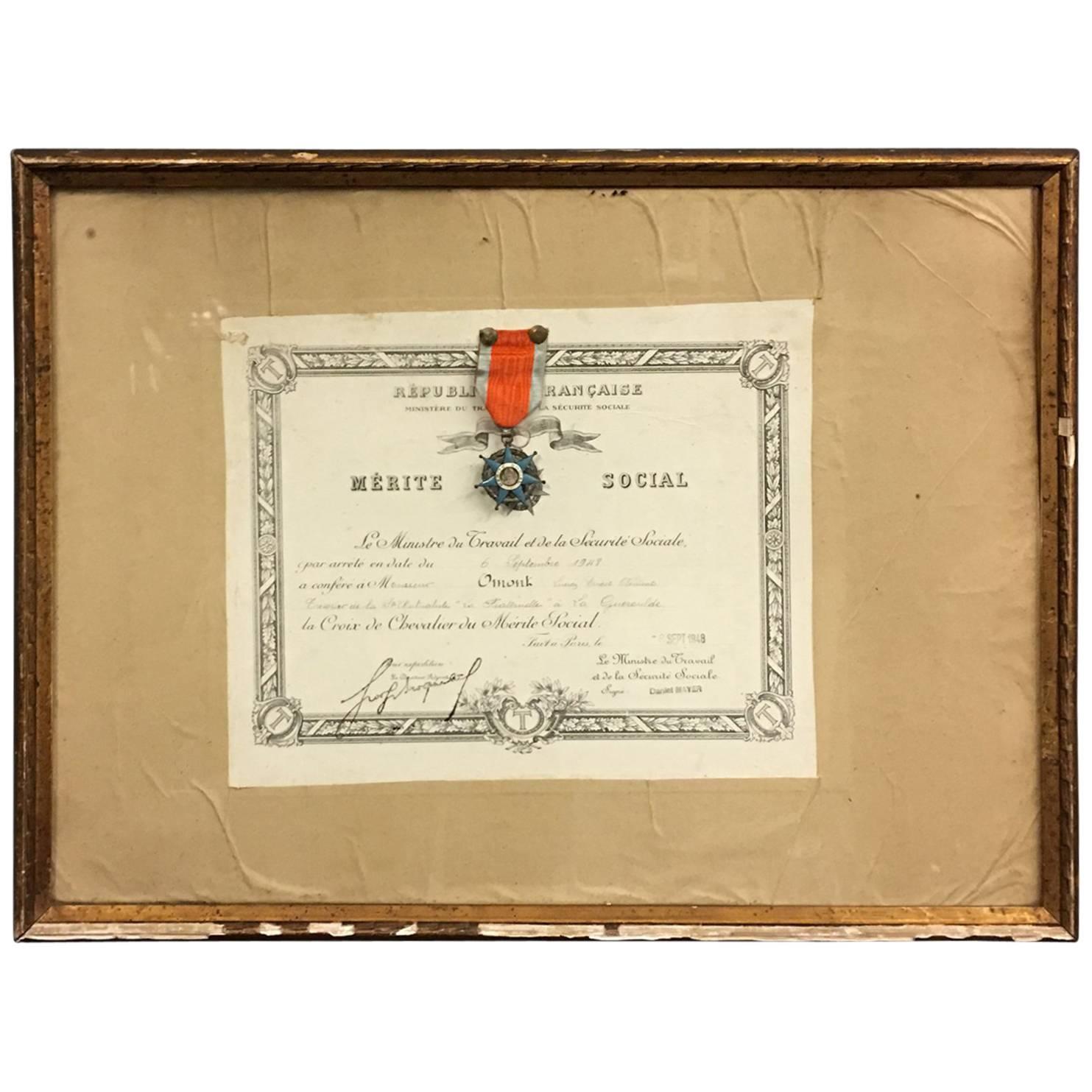 Order of Societal Merit 1948, France with Authentic Medal For Sale
