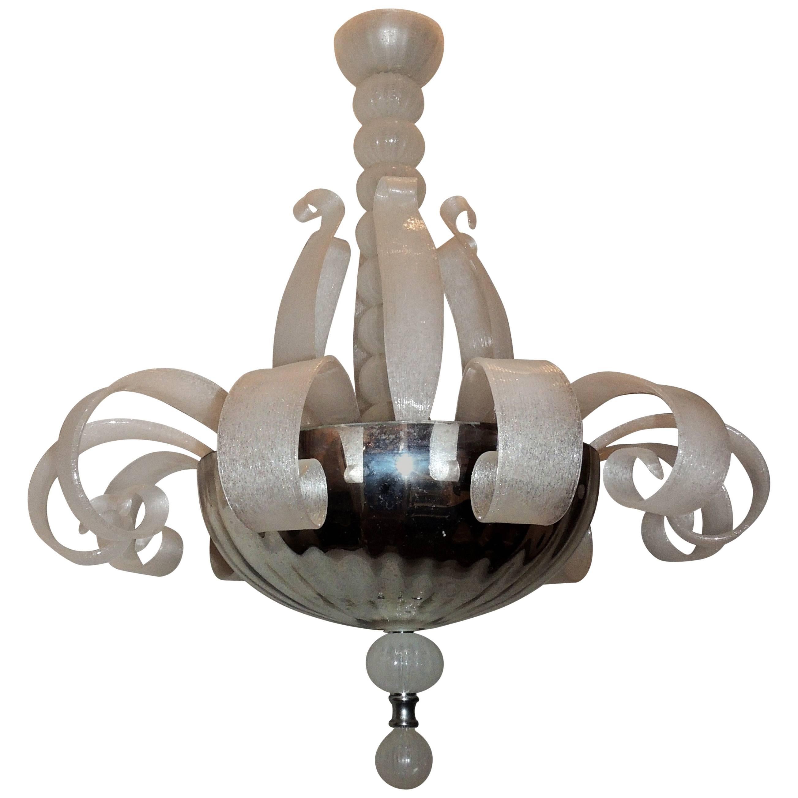 Mid-Century Modern Venetian Blown Glass Fixture Transitional Leaf Chandelier