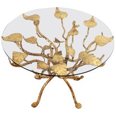 Hollywood Regency Hand-Hammered Gilt Iron Ornate Tree Coffee Table, France