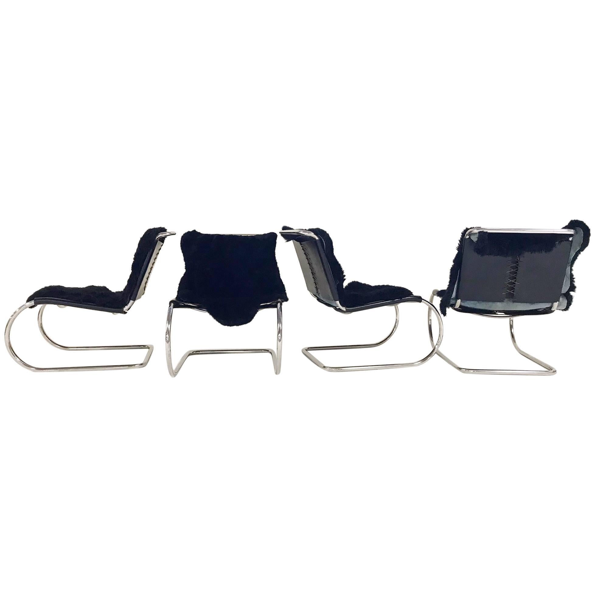 Mies Van Der Rohe for Knoll MR Chairs with Brazilian Sheepskins, Set of Four