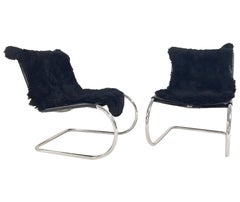 Mies van der Rohe for Knoll MR Chairs with Brazilian Sheepskins, Pair