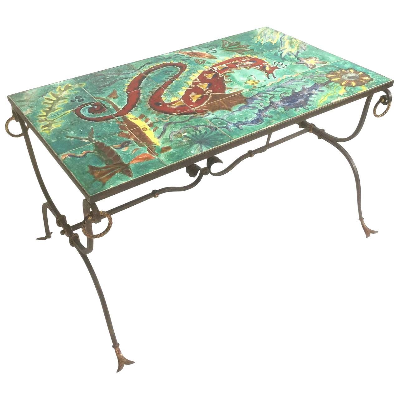 1940s French Wrought Iron Coffee Table For Sale
