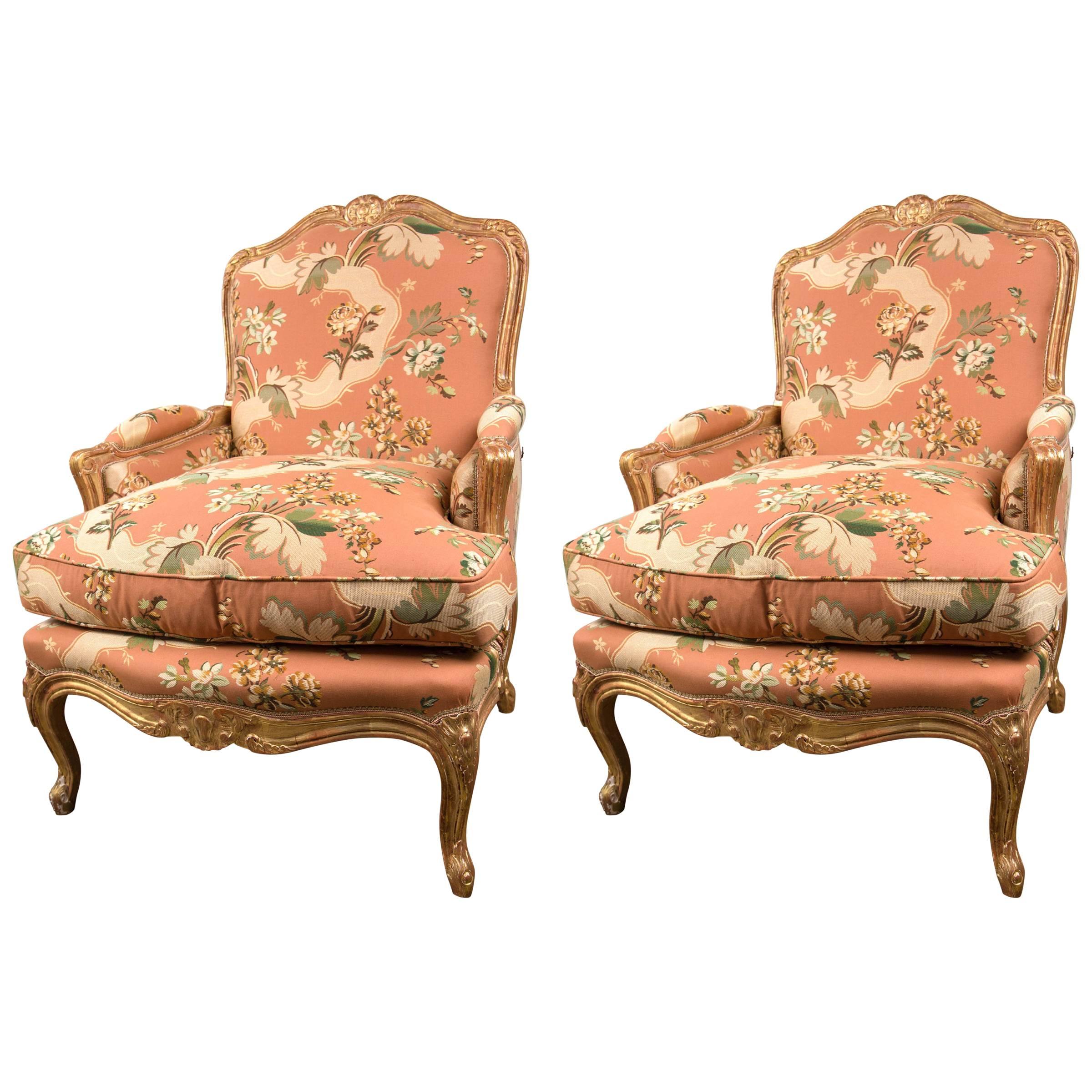 Pair of Custom Louis XV Style Bergeres For Sale