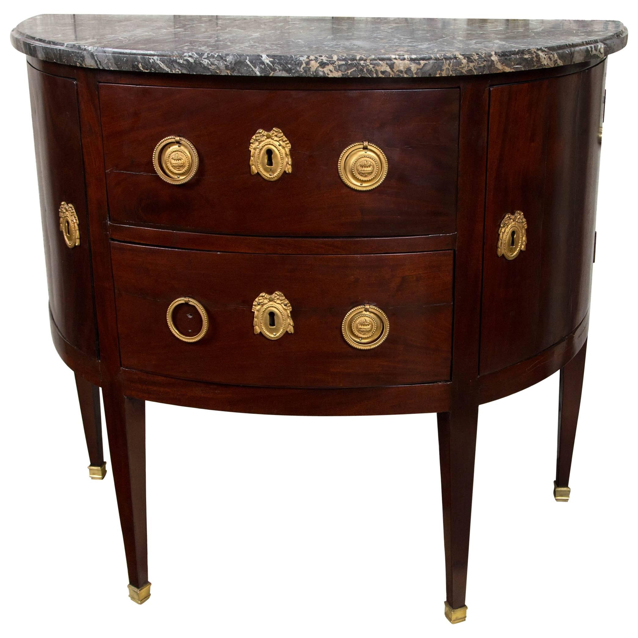 18th Century Louis XVI "D" Shaped  Marble Topped Commode For Sale