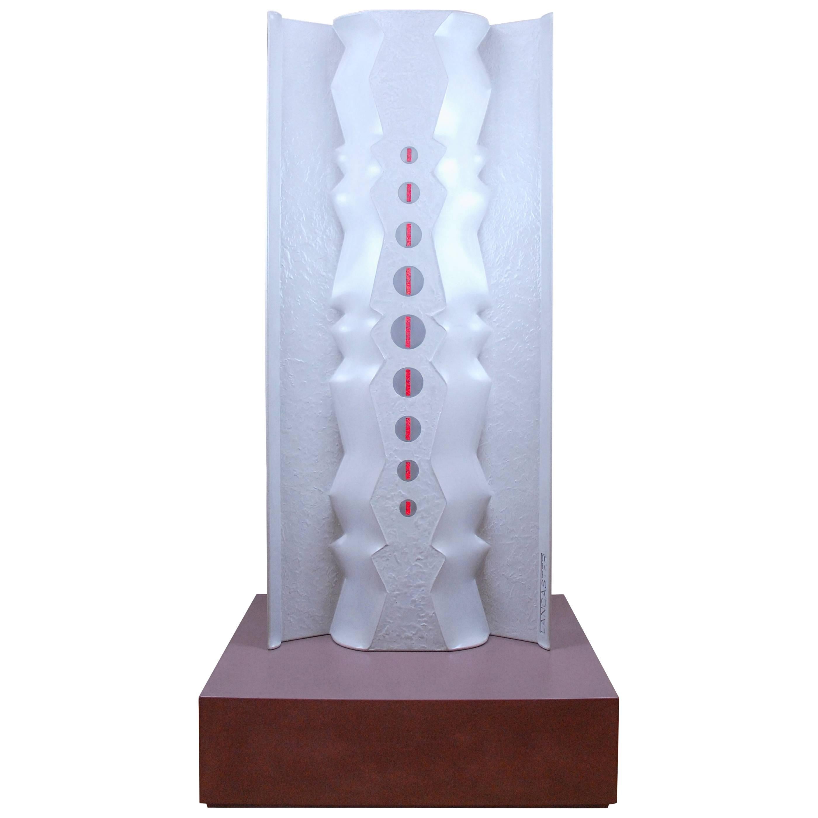 Large Contemporary Concrete Sculpture with Stainless Steel and Led Lighting For Sale