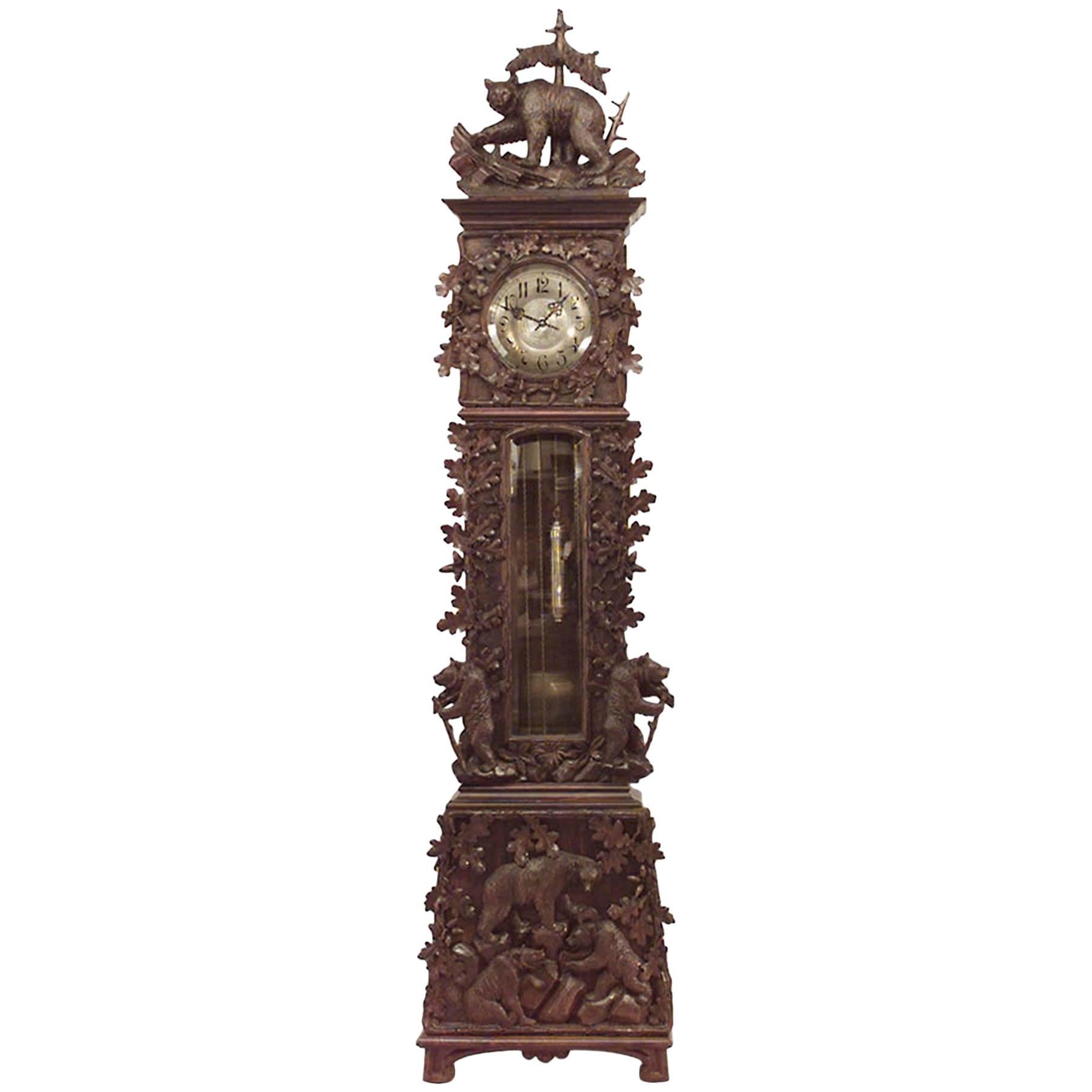 Rustic Black Forest Walnut Grandfather Clock For Sale