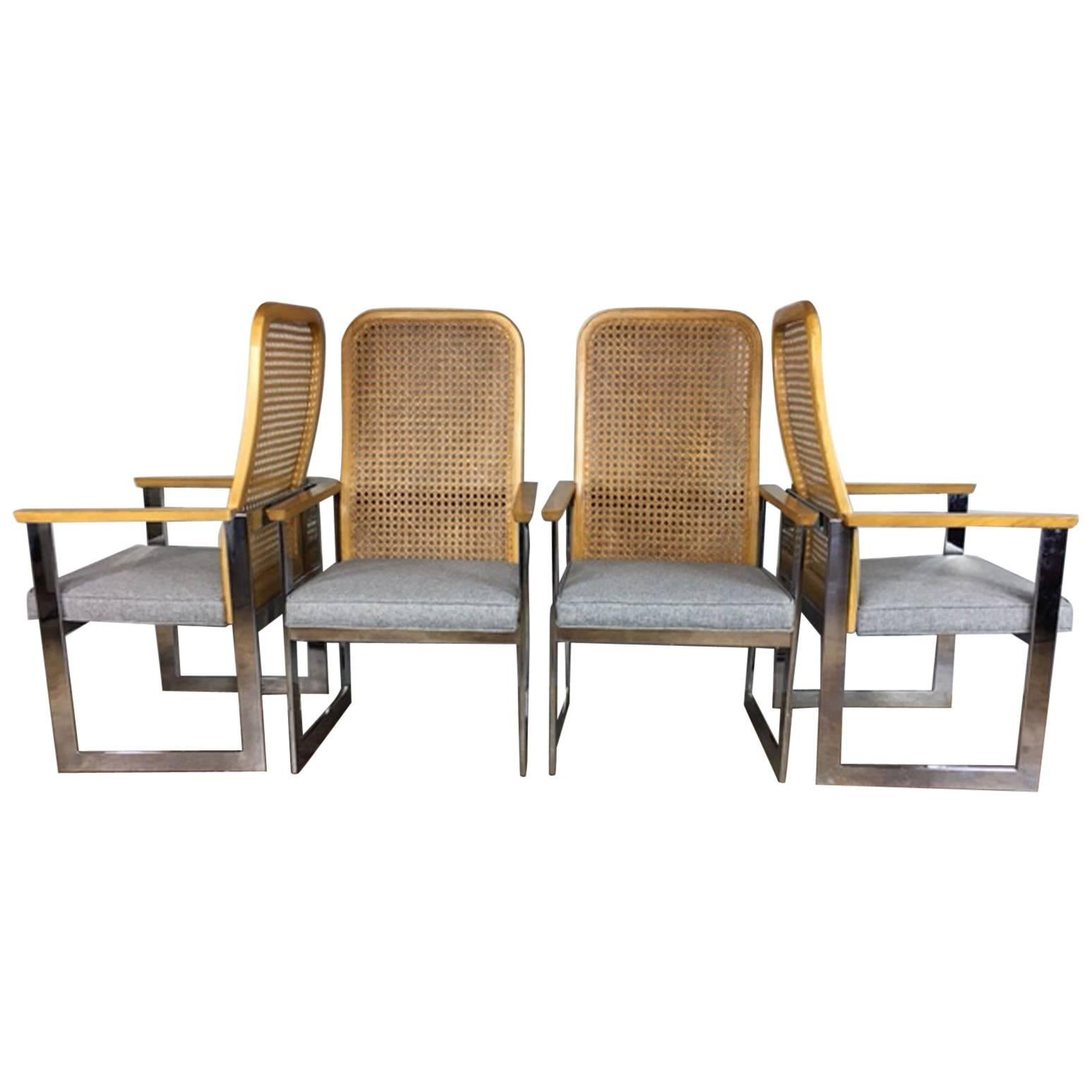 Milo Baughman Cane Back and Chrome Dining Chairs For Sale