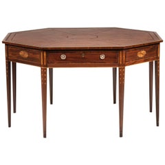 Irish Inlaid Mahogany Octagonal Centre Table with Leather-Lined Top