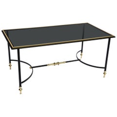 Bronze and Iron Coffee Table with Black Glass Top