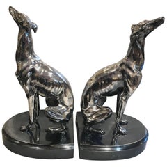 Retro Pair of Silver Plater Greyhound Bookend Sculptures