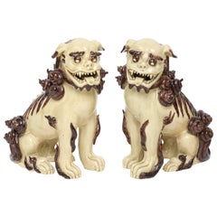 Vintage Pair of Glazed Terra Cotta Foo Dogs