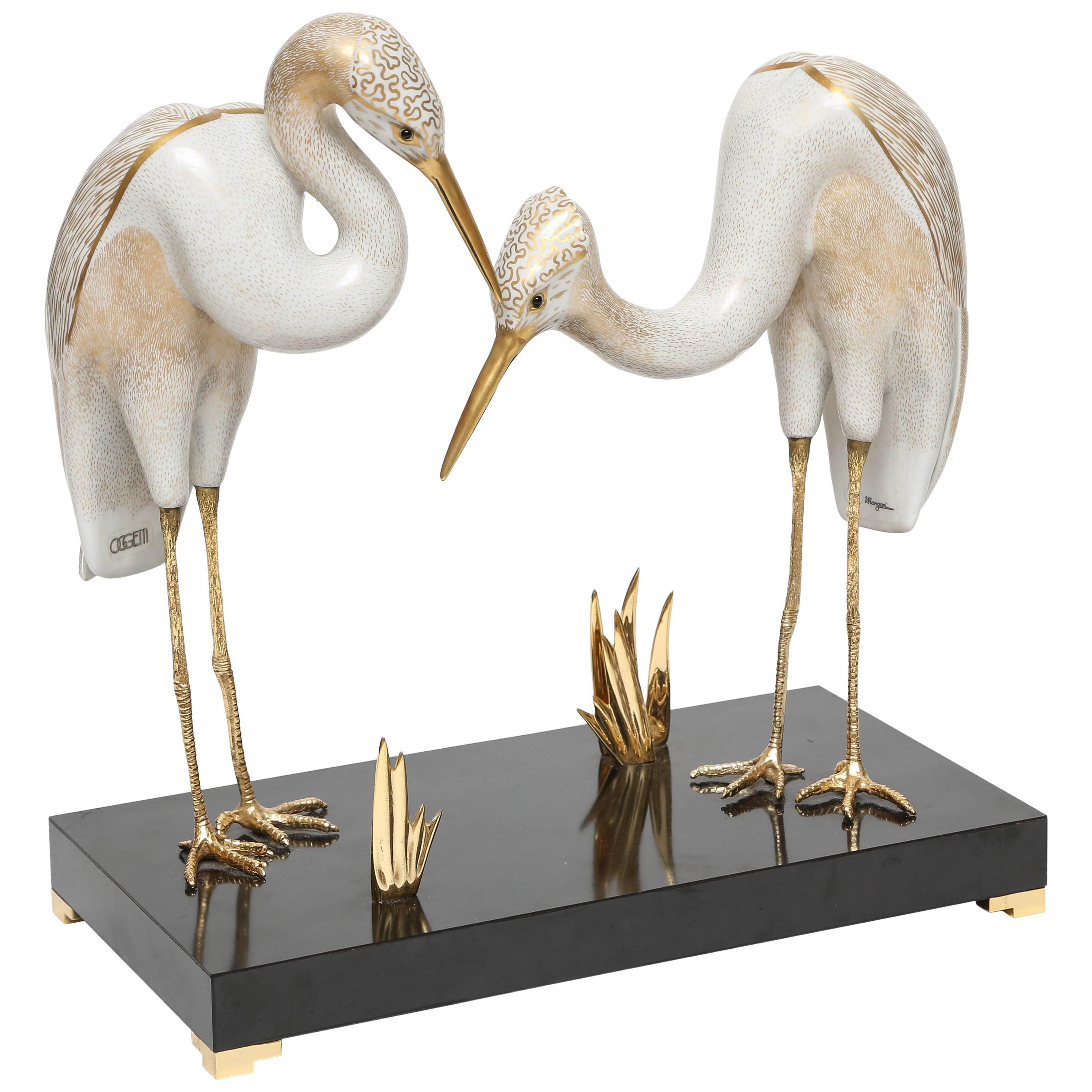 Pair of Oggetti Porcelain Storks on Stand