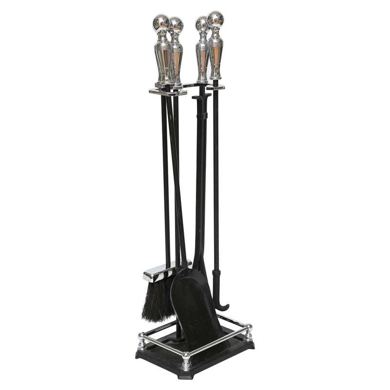 1960s Modern Iron and Oak Fireplace Tools For Sale at 1stdibs
