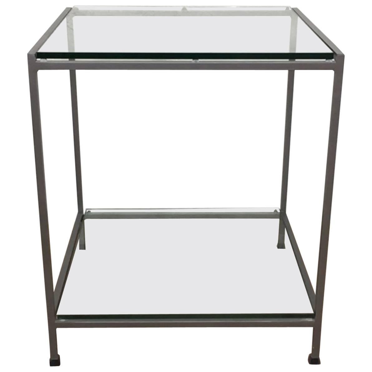 Florence Knoll Two-Tiered Chrome and Glass Side Table For Sale