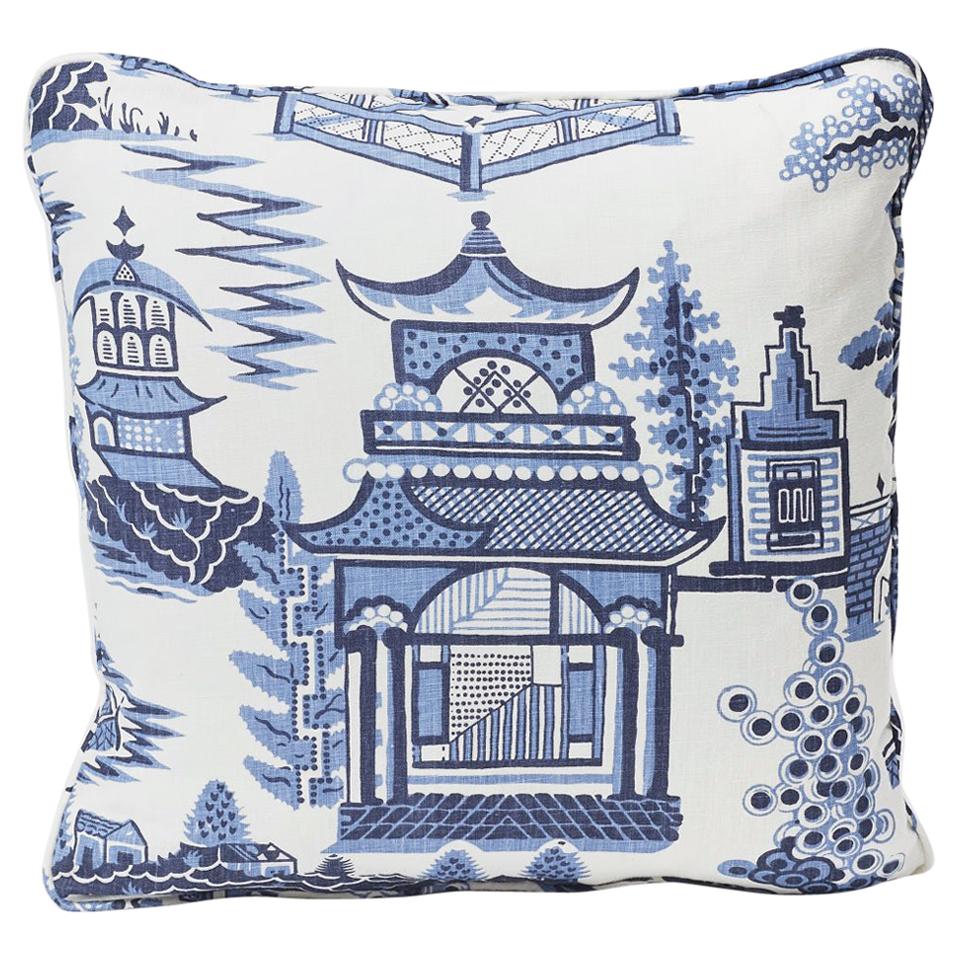 Schumacher Nanjing Modern Chinoiserie Porcelain Blue Two-Sided 18" Linen Pillow