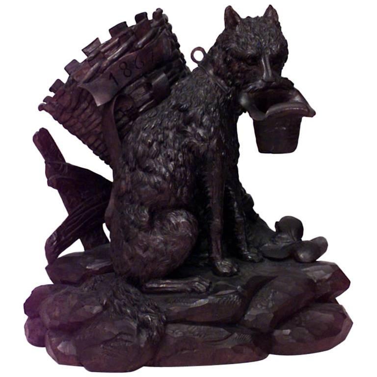 Rustic Black Forest 19th Century Carved Walnut Dog Figure For Sale at