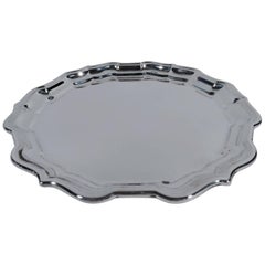Cartier Sterling Silver Round Tray with Chippendale Piecrust Rim