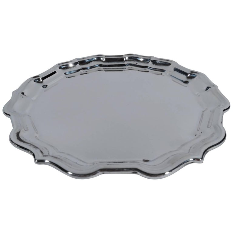 Cartier Sterling Silver Round Tray with Chippendale Piecrust Rim For