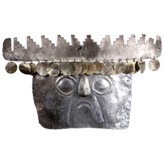 Rare Pre-Columbian Inca Silver Mask with Gold Sequins