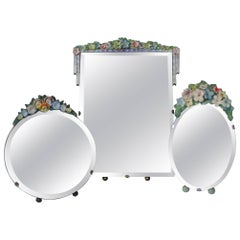 Collection of Three English Pastel Antique Barbola Mirrors