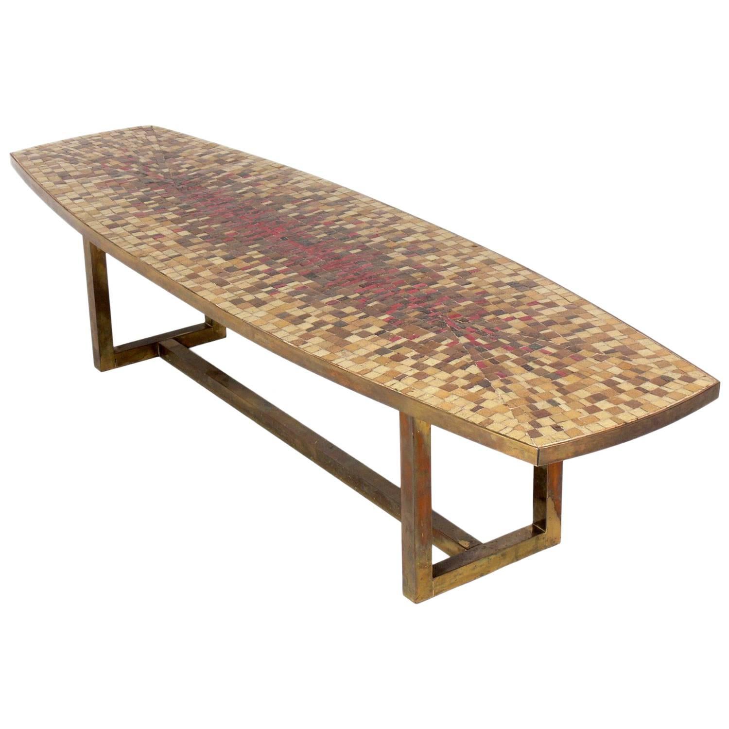 Midcentury Italian Glass Mosaic Tile and Brass Coffee Table