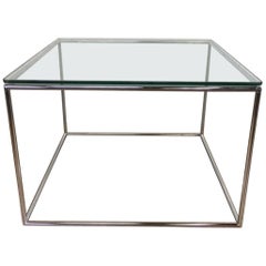 Milo Baughman Square Glass and Steel Side Table