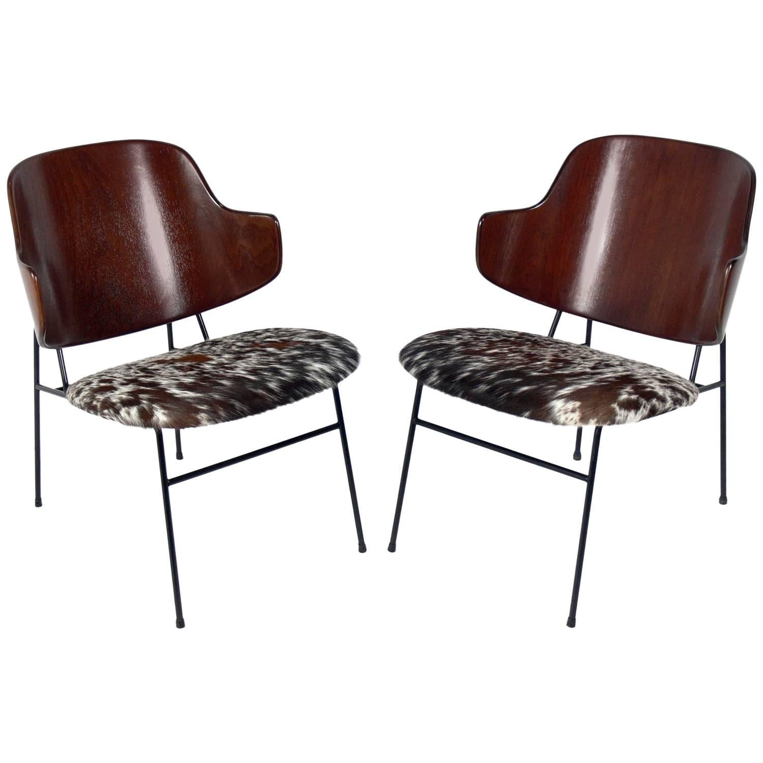 Danish Modern Cowhide Lounge Chairs by Ib Kofod-Larsen