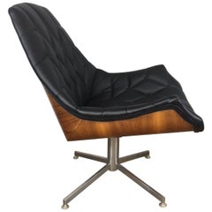 Unique Walnut Encased and Leather Diamond Lounge Chair