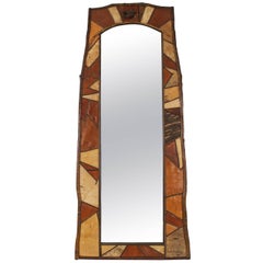 Retro Rustic Adirondack Birch and Wood Veneer Wall Mirror