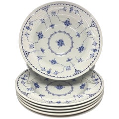 Set of Six Blue and White English Plates