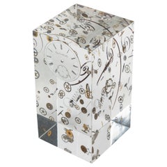 Whimsical Lucite Paperweight with Floating Watch Parts