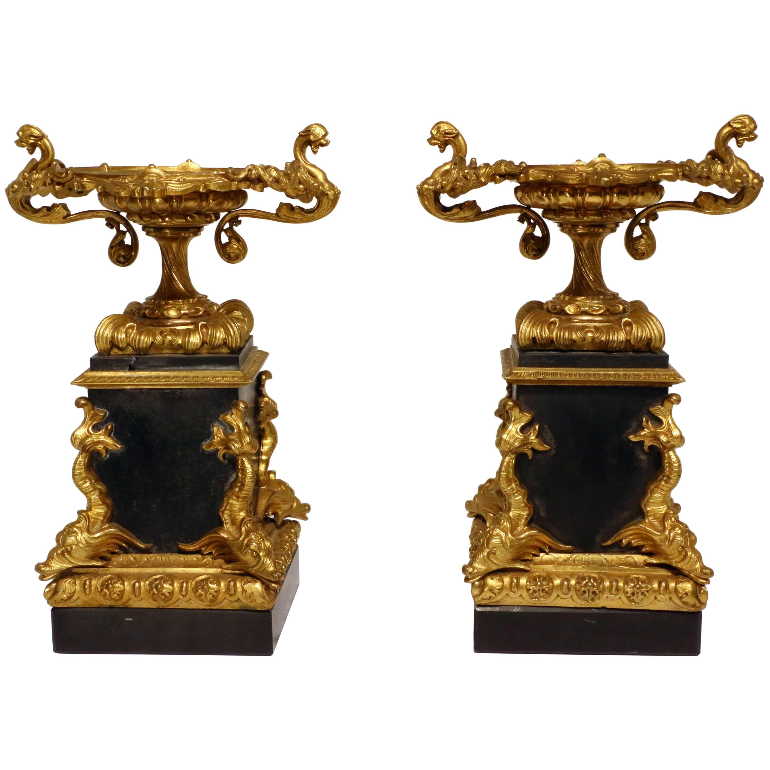 Pair of French Bronze and Slate Tazzae For Sale