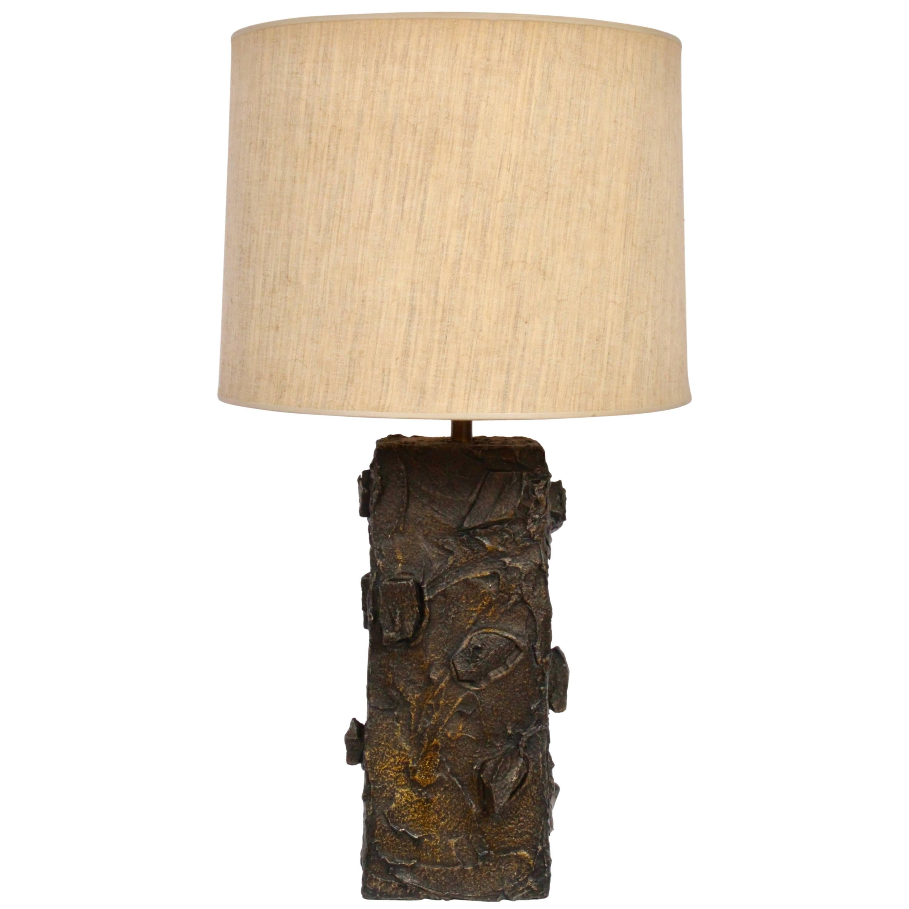 Paul Evans Sculpted Bronze Resin Relief Brutalist Table Lamp, Early 1960s