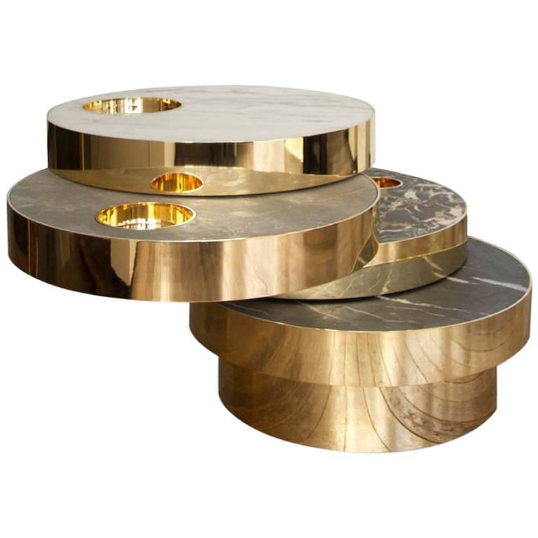 Solaris Kinetic Marble And Gold Plated Brass Small Center Table By Solaris Kinetic Marble And Gold Plated Brass Small Center Table By Lara Bohinc