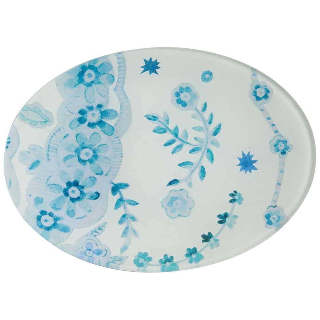 Cathy Graham Decoupage Blue Oval Tray For Sale