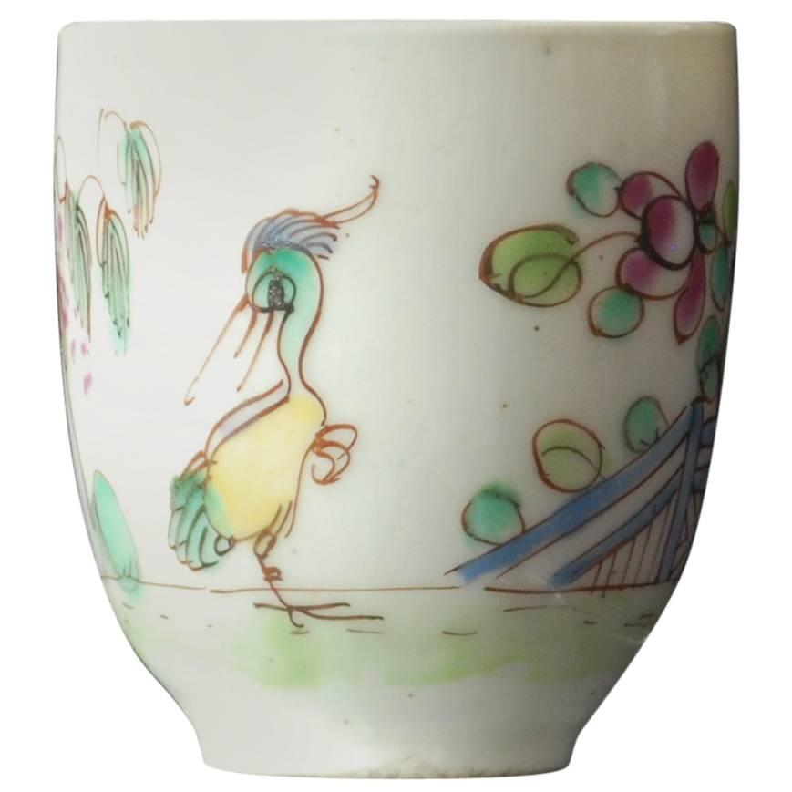 Coffee Can, Polychrome "Strutting Bird", Bow Porcelain, circa 1752 For Sale